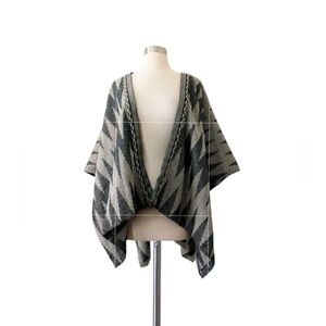 FREE PEOPLE "Ava" Shimmer Kimono Poncho Black Beige Open Boho ONE SIZE